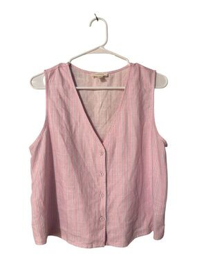 Tamara H. Pink Striped Linen Blend Button Front Vest Top - Size M